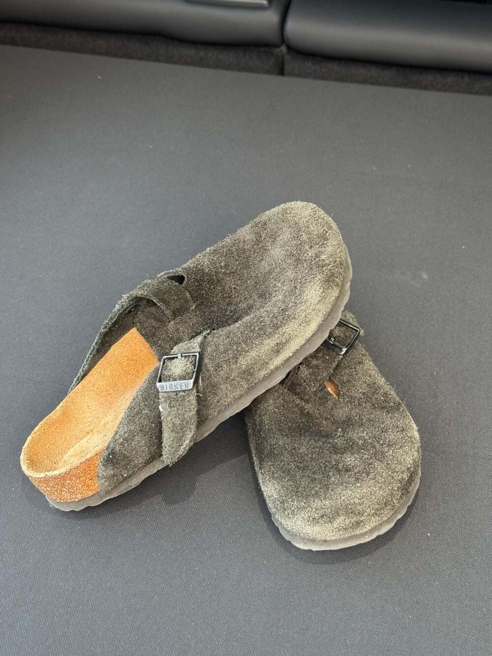 Birkenstock Boston Suede Leather Clogs in Dark Grey